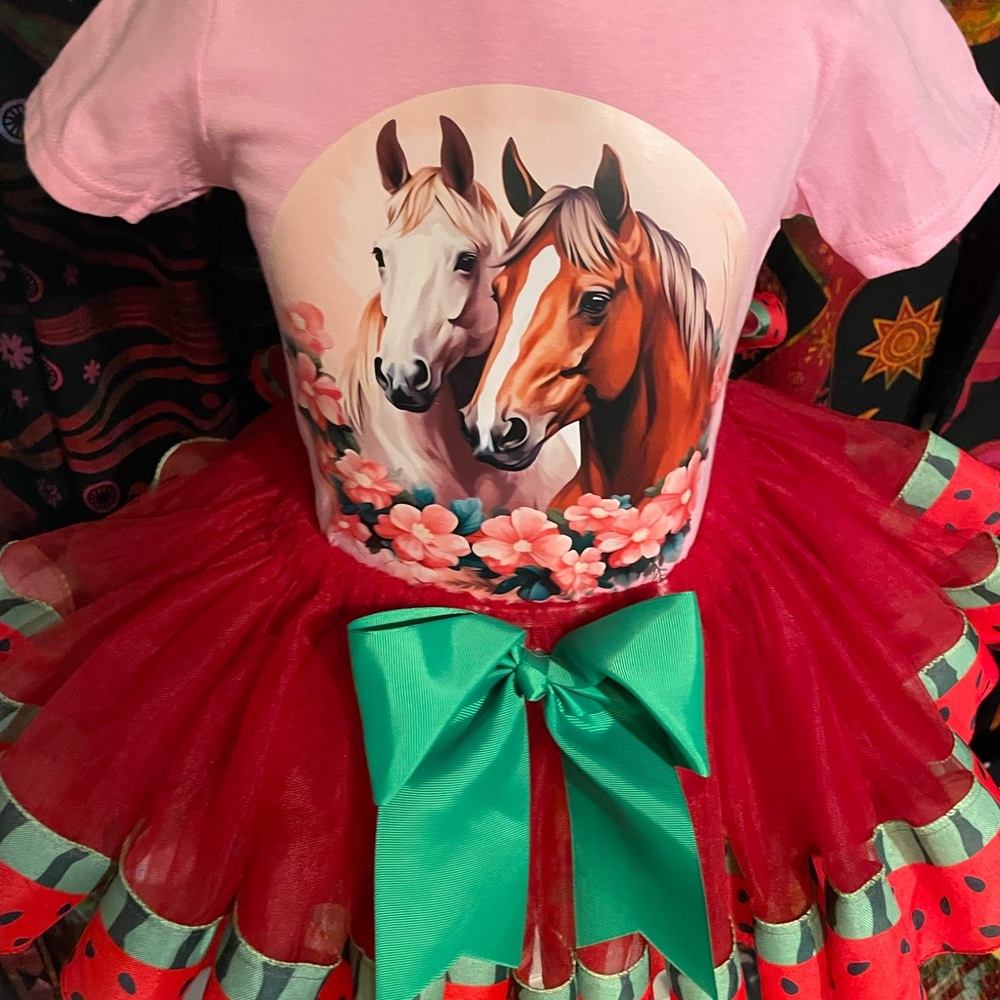 Pink Horsey shirt with watermelon tutu set